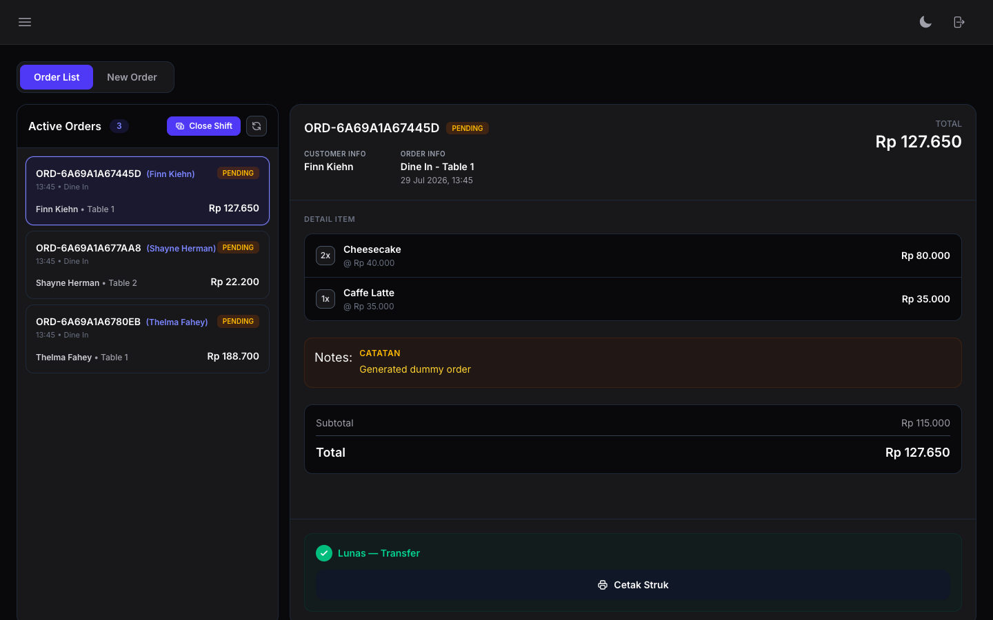 POS Interface Dark